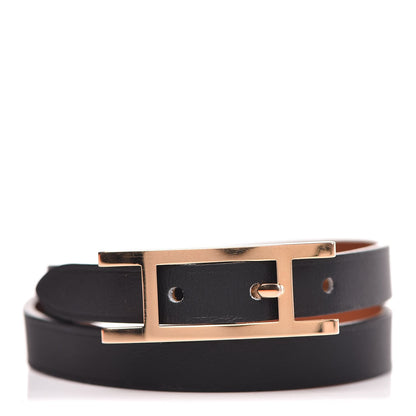 Hermes Chamonix Tadelakt Behapi Double Tour Reversible Bracelet T1 Black Fauve 1 of 7