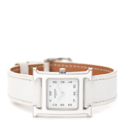 Hermes Stainless Steel Epsom Lacquer 21mm Heure H Hour Quartz Watch Blanc 2 of 4