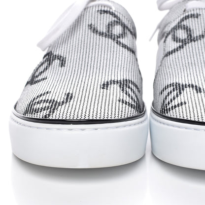 Chanel Embroidered Calfskin CC Sneakers 38.5 Black White 10 of 11
