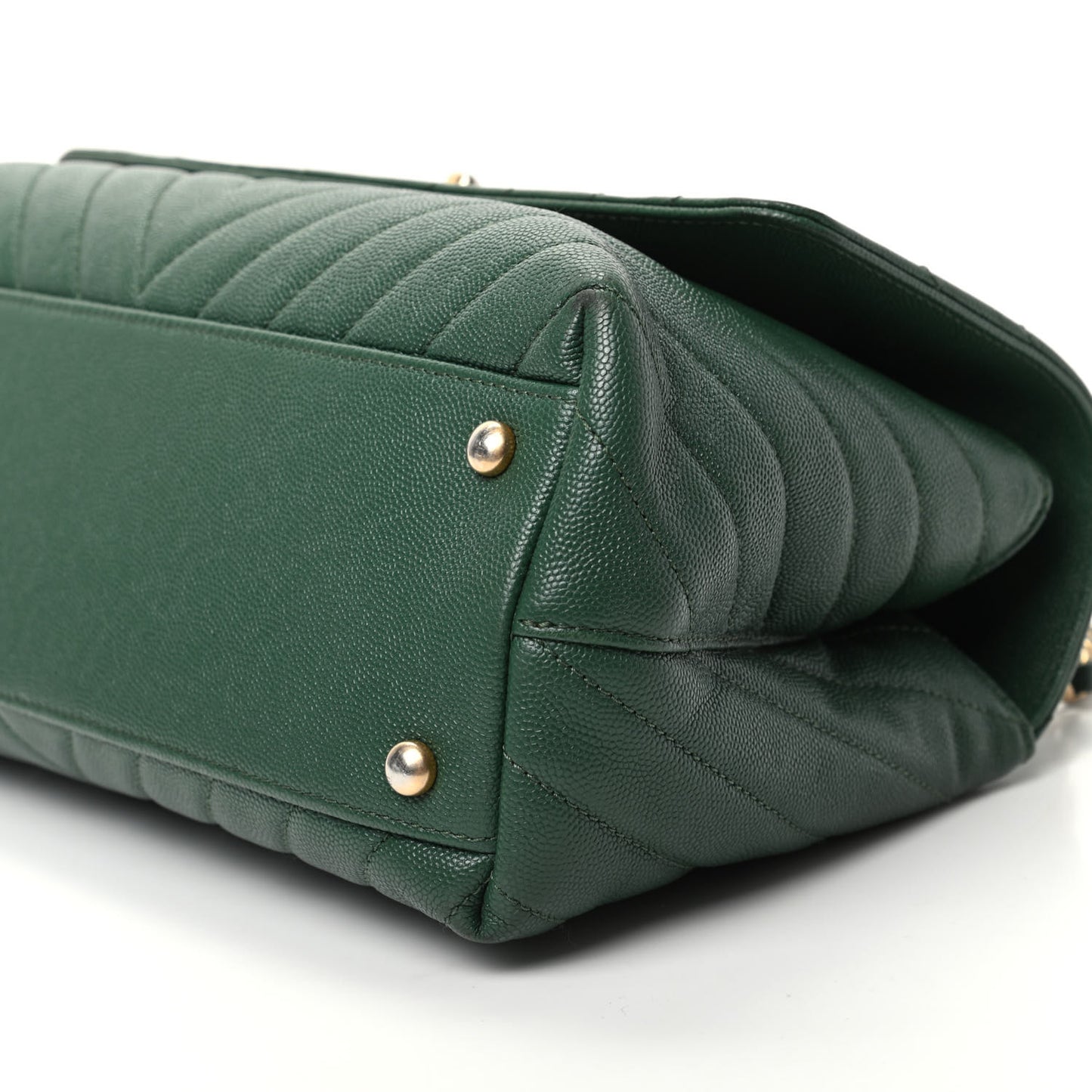 Caviar Chevron Chevron Quilted Small Coco Handle Flap Green