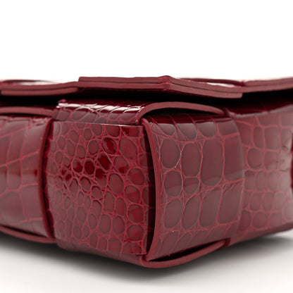 Bottega Veneta Gloss Calfskin Croc Embossed Intreccio Cassette Crossbody Bag Cherry 10 of 14