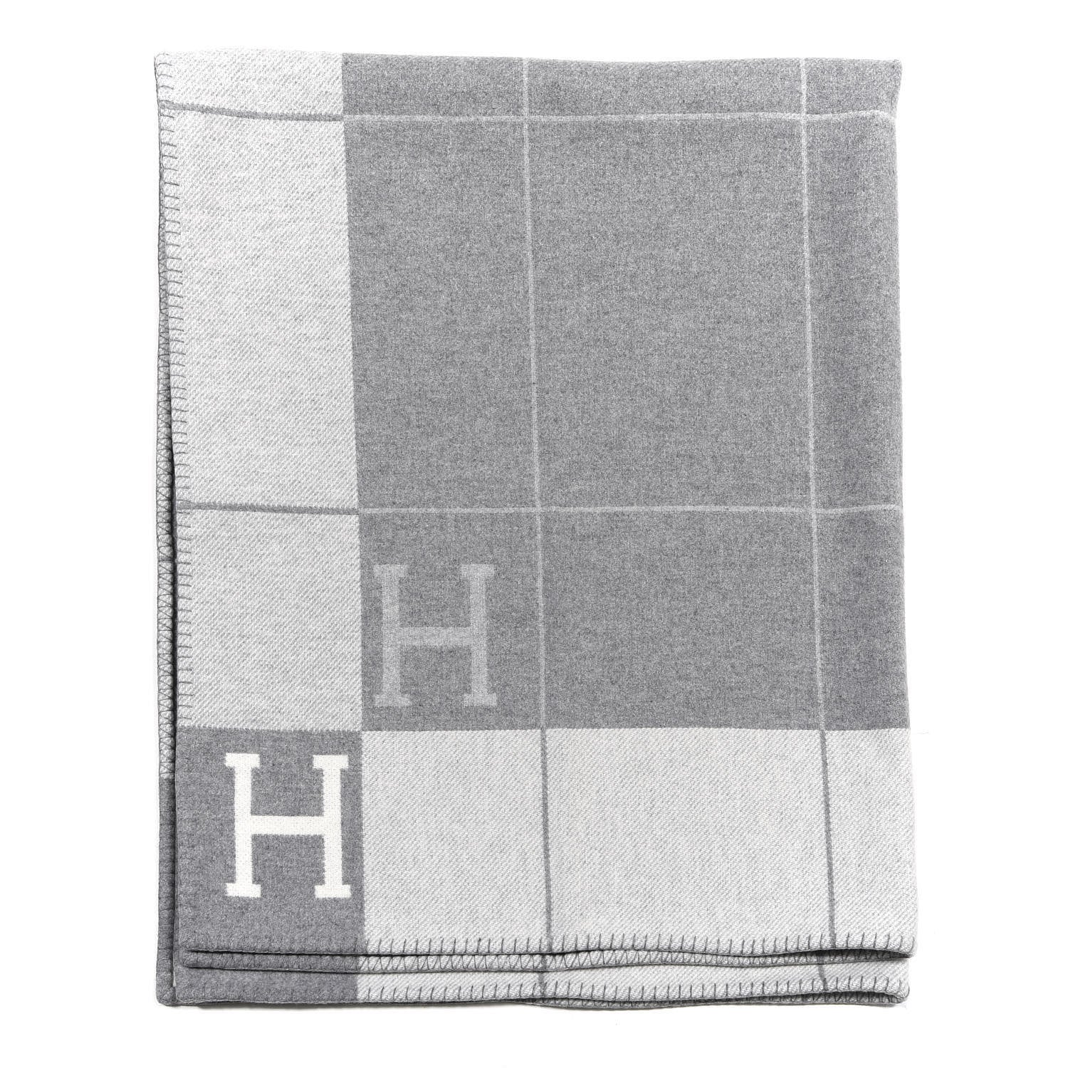 Hermes Wool Cashmere Avalon III Blanket Ecru Gris Clair 1 of 3