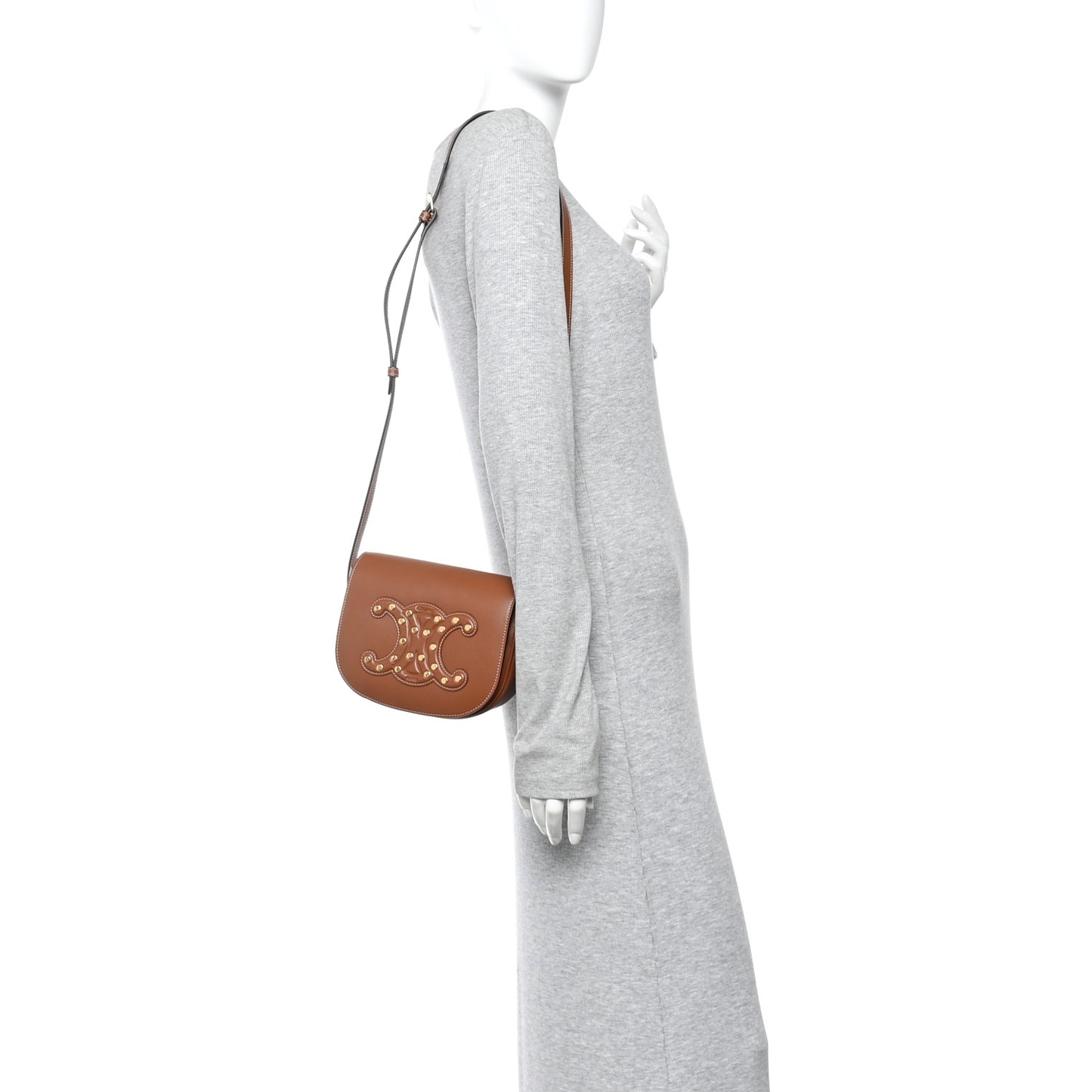 Smooth Calfskin Studded Cuir Triomphe Folco Crossbody Bag Tan