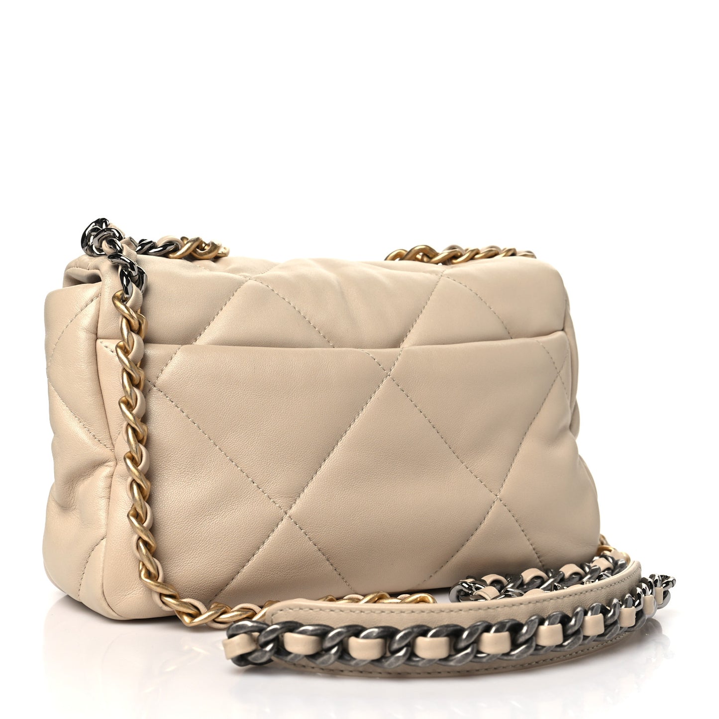 Lambskin Quilted Medium Chanel 19 Flap Beige