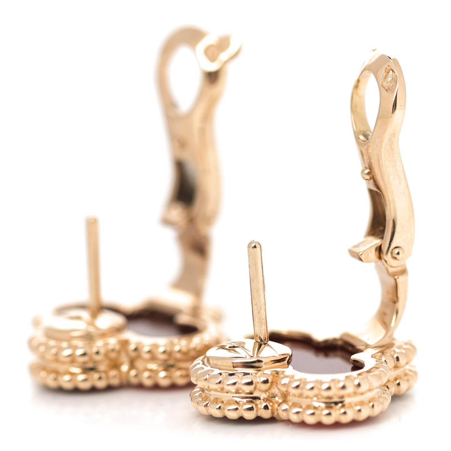 18K Yellow Gold Carnelian Vintage Alhambra Earrings