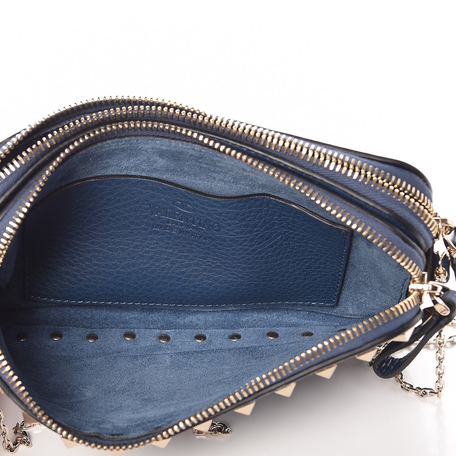 Valentino Garavani Pebbled Calfskin Rockstud Chain Pouch Shoulder Bag Peacock 7 of 9
