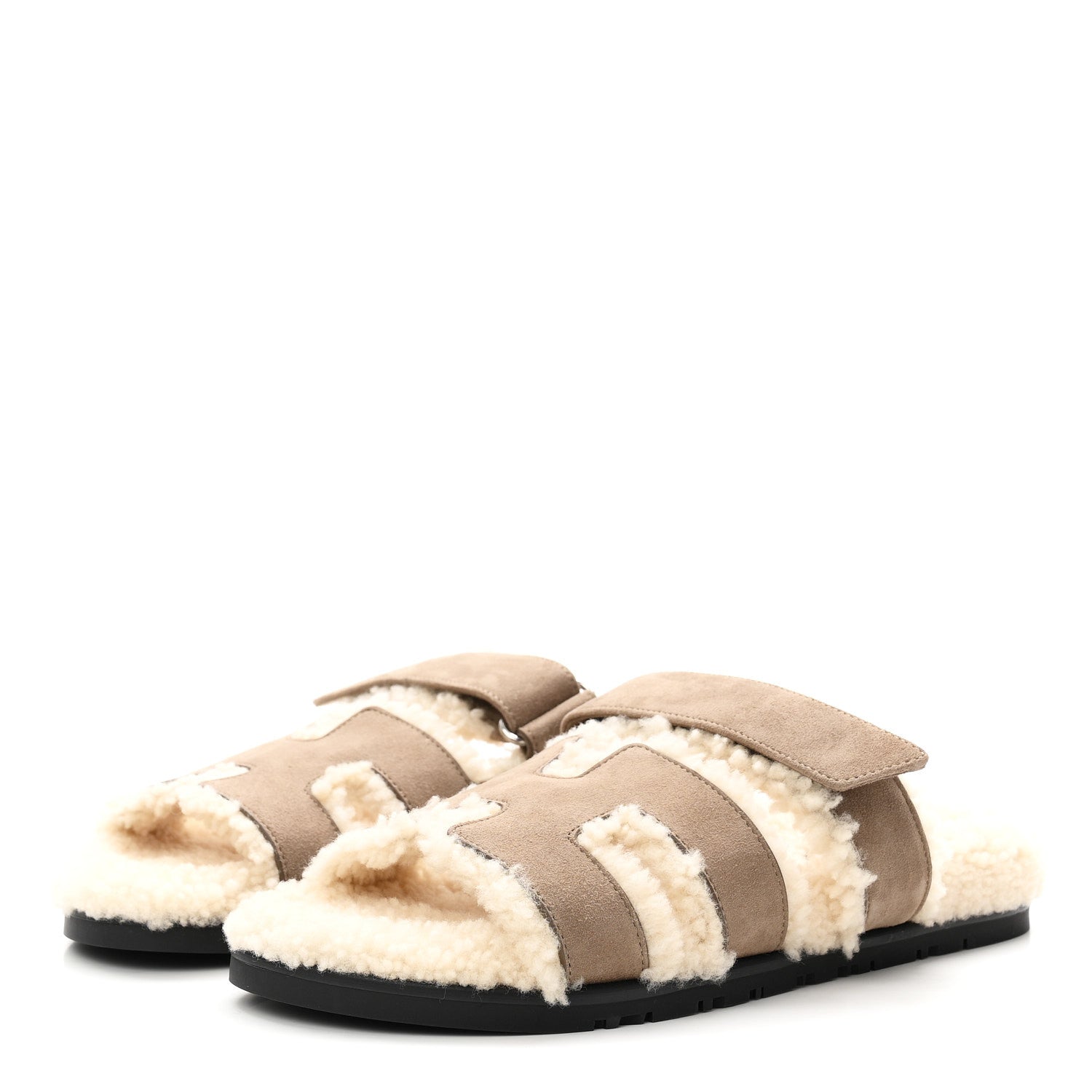 Hermes Suede Goatskin Woolskin Womens Chypre Sandals 38.5 Etoupe 4 of 8