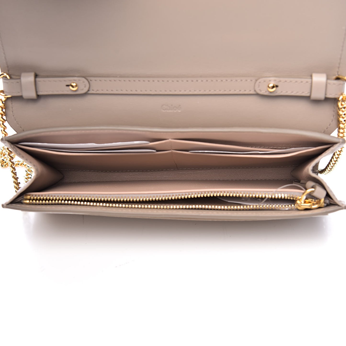 Grained Calfskin Aby Chain Wallet Motty Grey