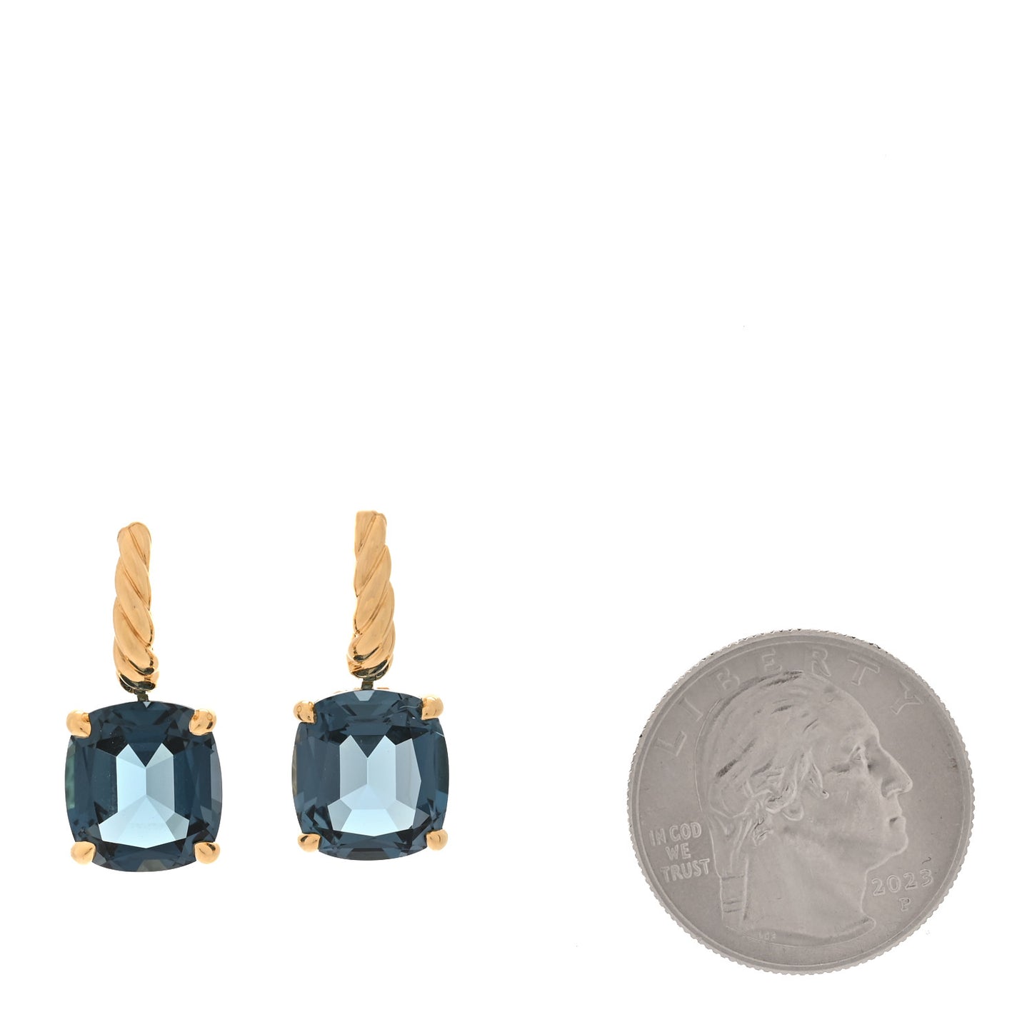 18K Yellow Gold Hampton Blue Topaz 11mm Marbella Drop Earrings