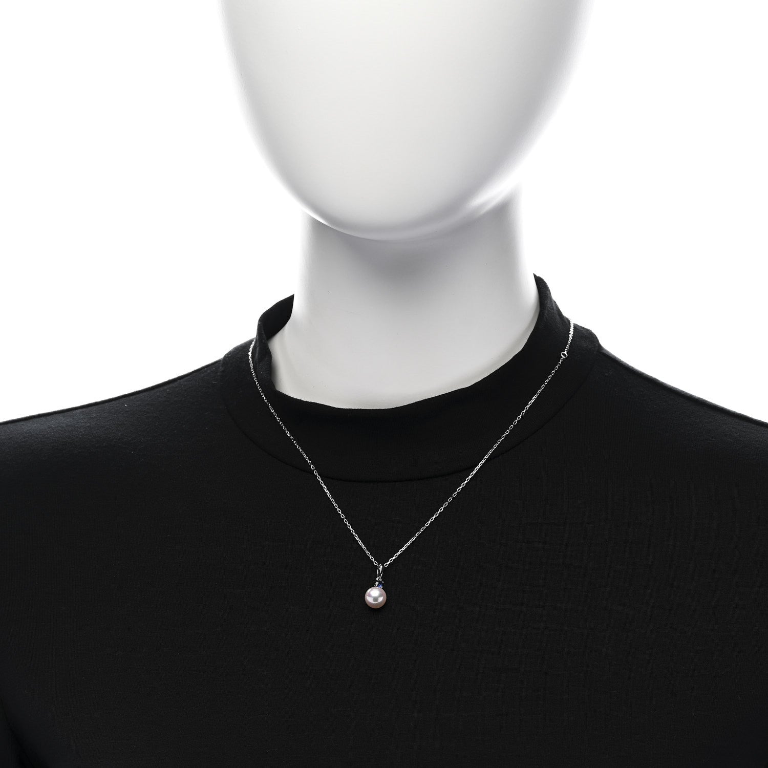 Mikimoto 18K White Gold Blue Sapphire Akoya Cultured Pearl 8-8.5mm Pendant Necklace 2 of 6