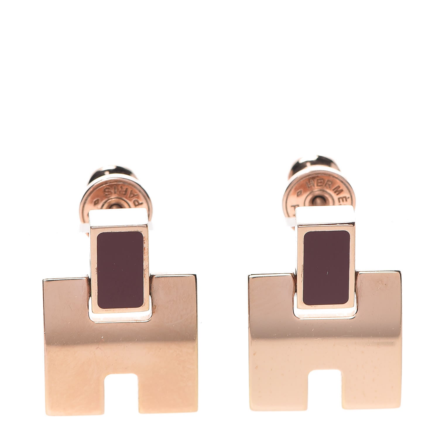 Hermes Rose Gold Lacquer Eileen Earrings Rouge H 1 of 6