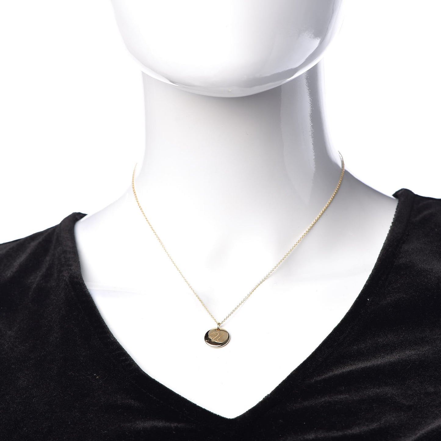 18K Yellow Gold Notes Letter U Disc Charm Pendant Necklace