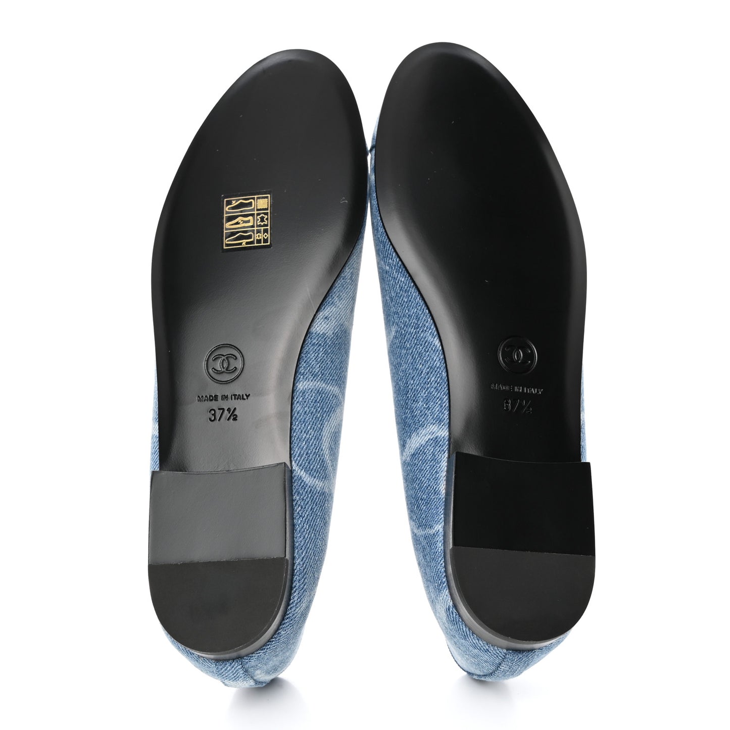 Denim Printed CC Cap Toe Ballerina Flats 37.5 Light Blue White