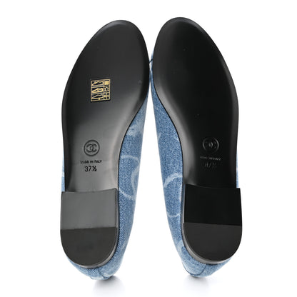 Chanel Denim Printed CC Cap Toe Ballerina Flats 37.5 Light Blue White 5 of 10