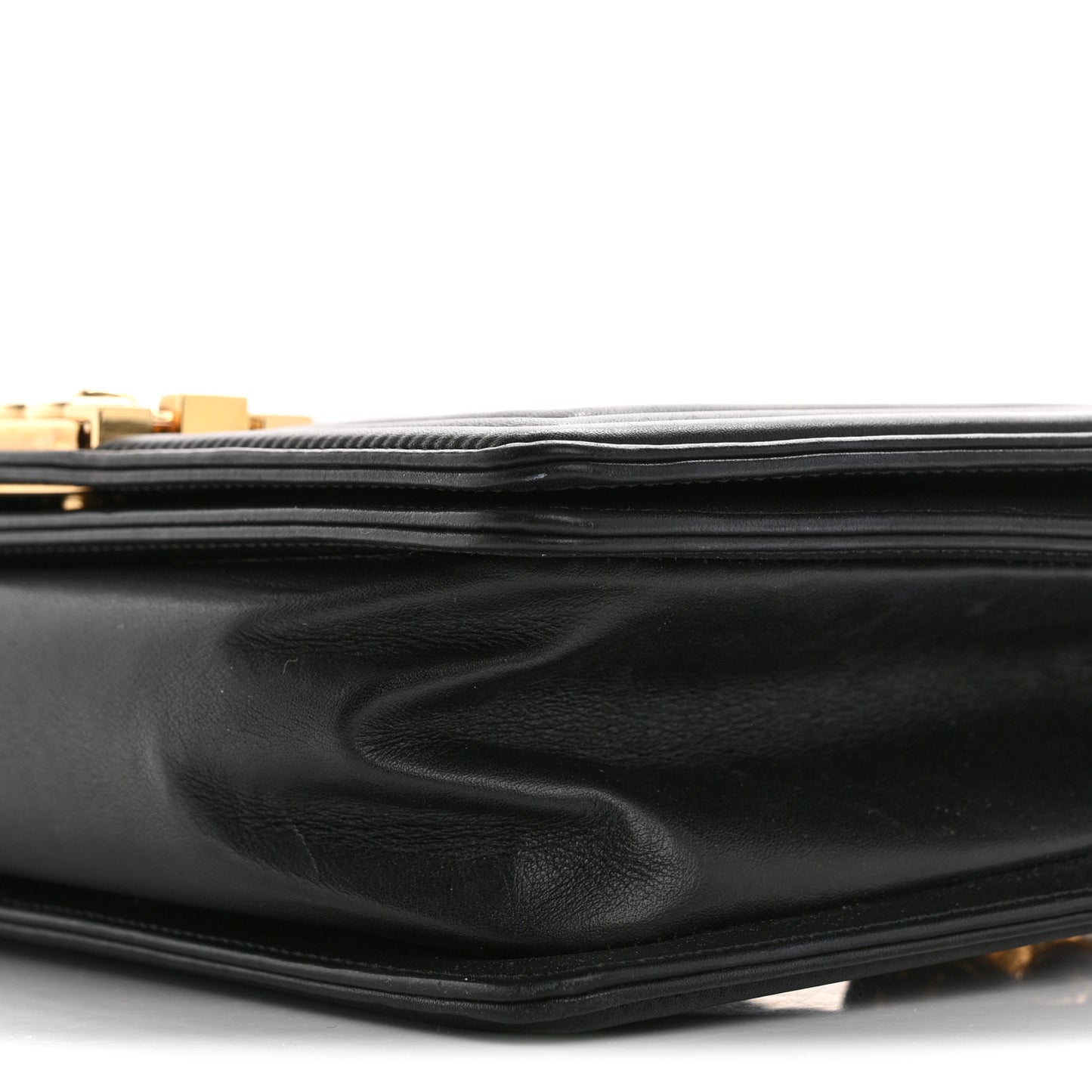 Calfskin Chevron Quilted Medium Boy Flap Black