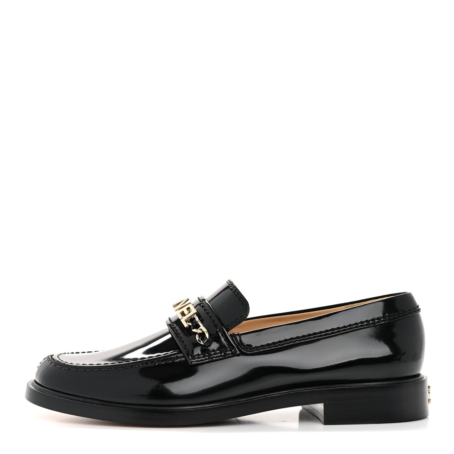 Shiny Calfskin Logo Loafers 39.5 Black