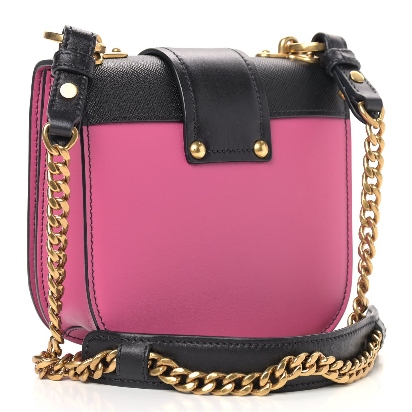 City Calfskin Saffiano Cahier Crossbody Bag Fuxia Black