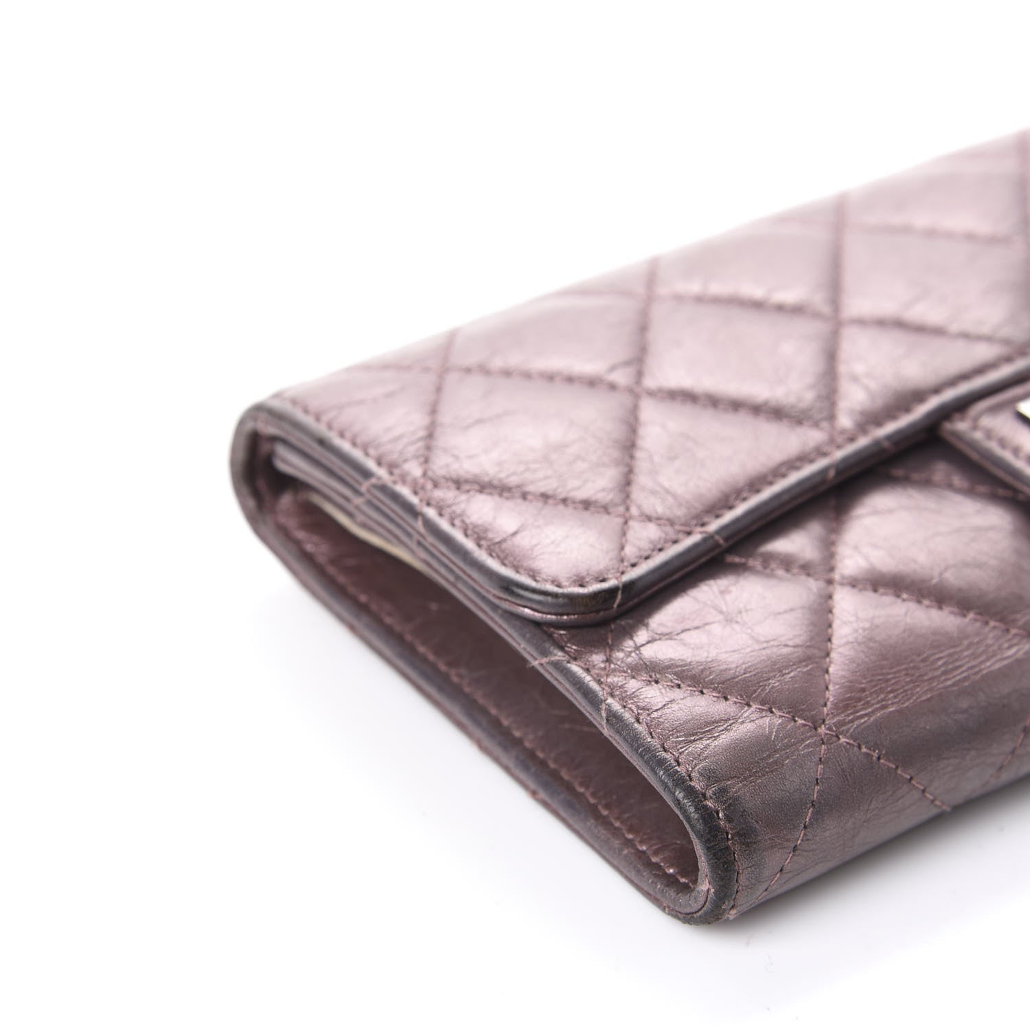 Chanel Metallic Aged Calfskin Quilted 2.55 Reissue Wallet Dark Pink 14 of 16