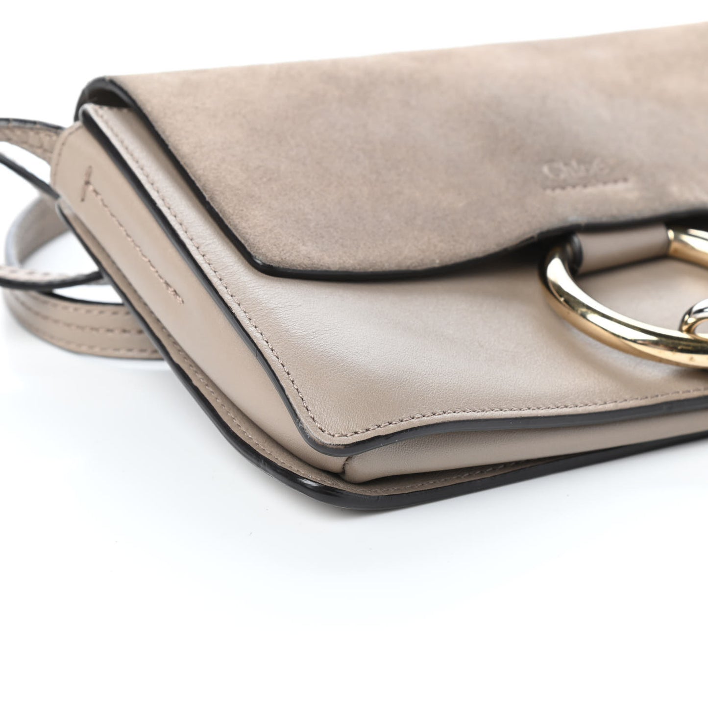 Suede Calfskin Small Faye Shoulder Bag Motty Grey