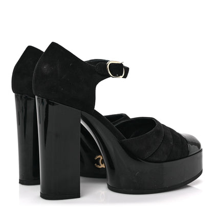 Chanel Patent Suede CC Platform Pumps 36.5 Black 4 of 8