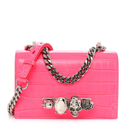 Alexander McQueen Shiny Crocodile Embossed Jeweled Satchel Peony Pink 1 of 10