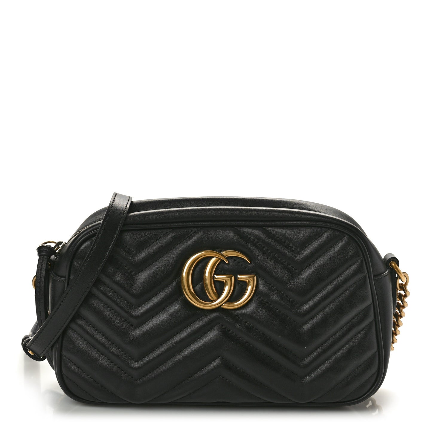 Calfskin Matelasse Small GG Marmont Chain Shoulder Bag Black