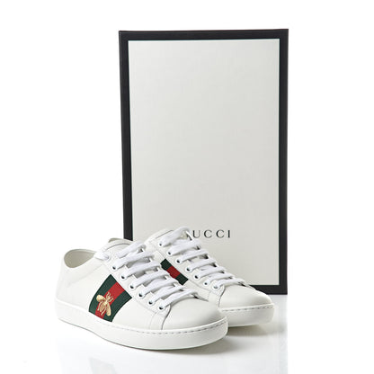 Gucci Calfskin Web Bee Embroidered Womens Ace Sneakers 35 White Green 9 of 9