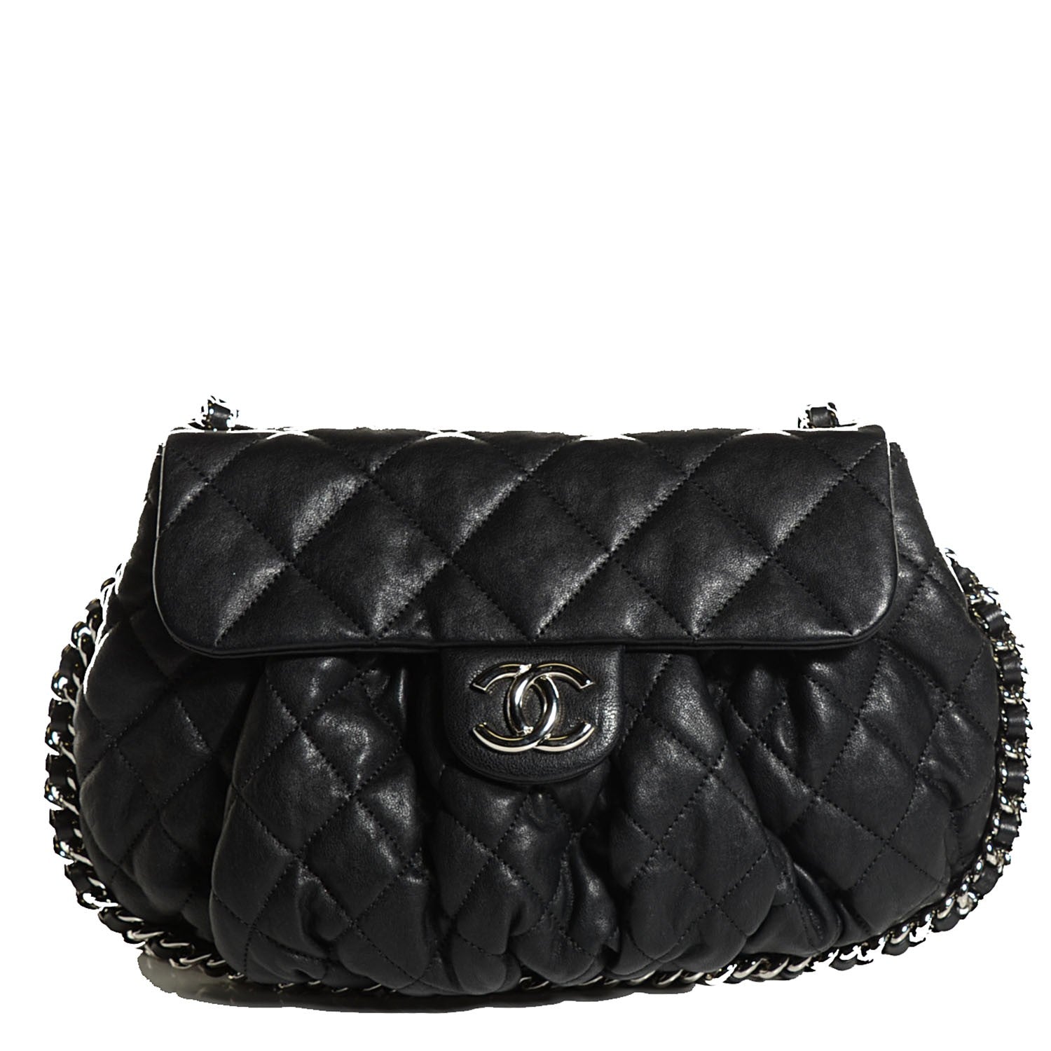 Chanel Washed Lambskin Quilted Medium Chain Around Messenger Black 1 of 8