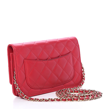 Chanel Lambskin Quilted Wallet On Chain WOC Red 2 of 15