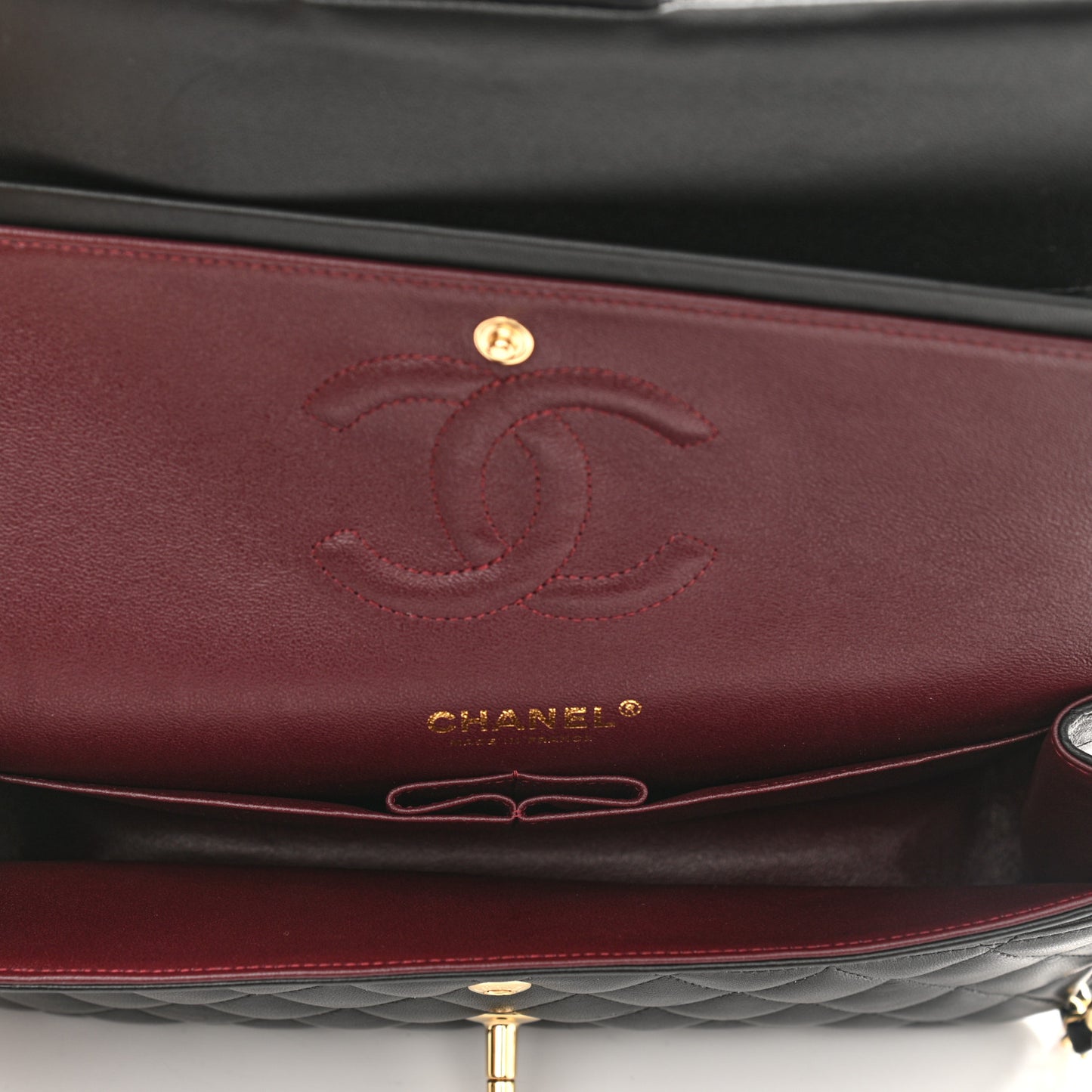 Lambskin Quilted Medium Double Flap Black