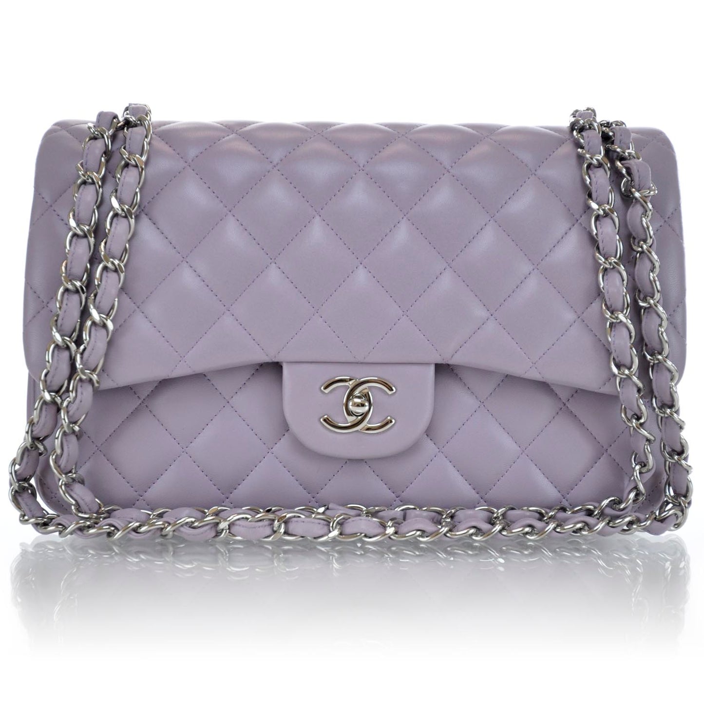 Lambskin Quilted Jumbo Double Flap Lilac