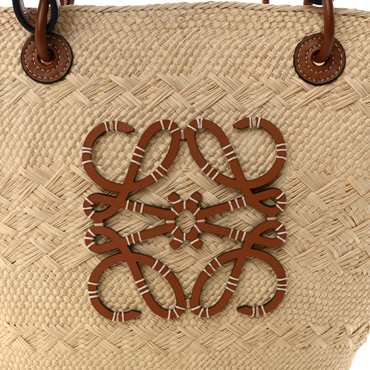 Iraca Palm Calfskin Medium Anagram Basket Bag Natural Tan