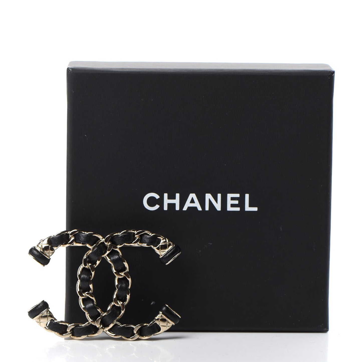 Lambskin Chain CC Brooch Black Gold