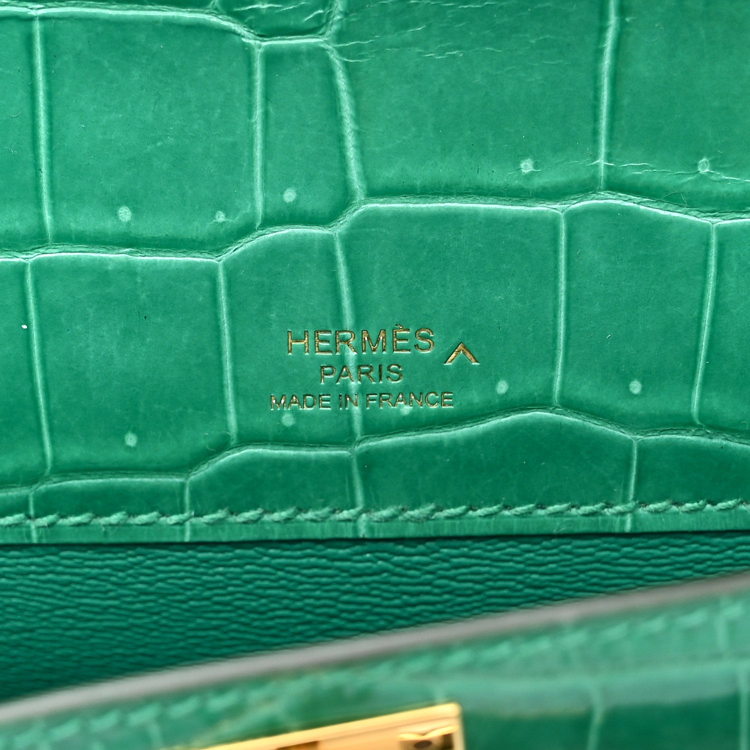 Hermes Shiny Porosus Crocodile Kelly Cut Pochette Vert Jade 6 of 8