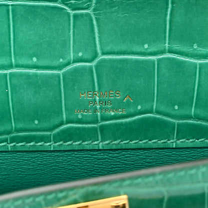 Hermes Shiny Porosus Crocodile Kelly Cut Pochette Vert Jade 6 of 8