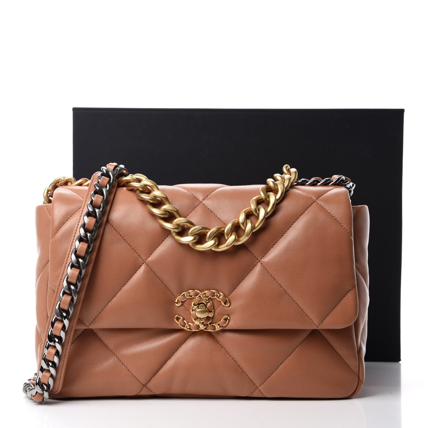 Lambskin Quilted Large Chanel 19 Flap Brown