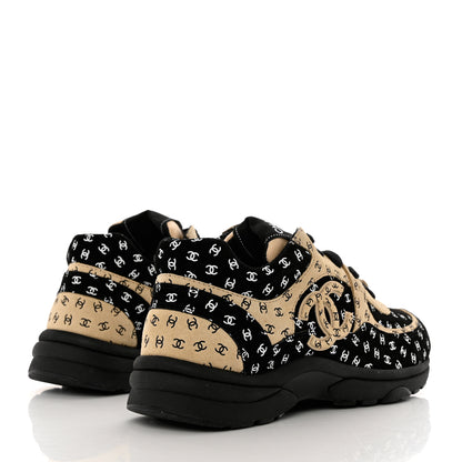 Chanel Nylon Suede Calfskin Printed CC Sneakers 37.5 Black Beige 5 of 9