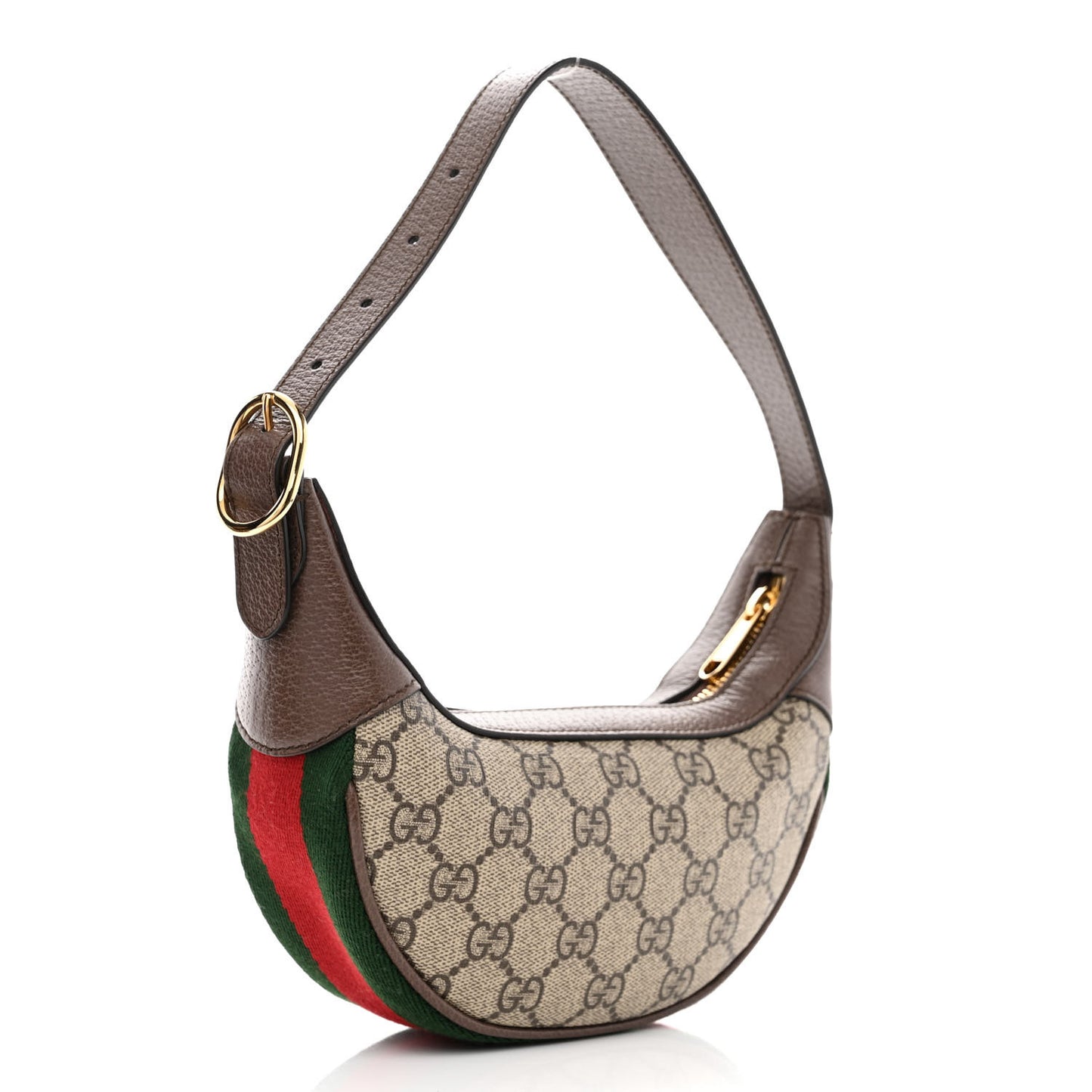 GG Supreme Monogram Textured Calfskin Web Mini Ophidia Half Moon Hobo Beige Ebony New Acero