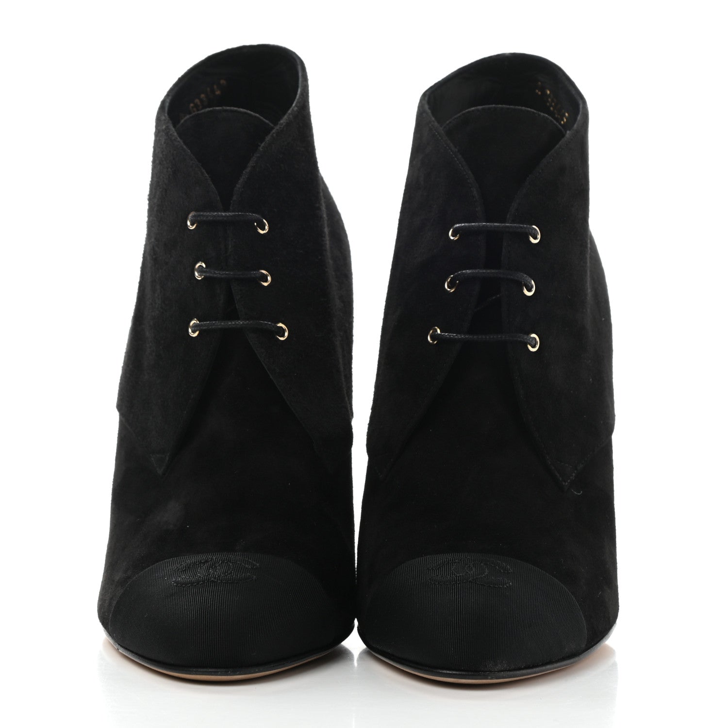 Chanel Suede Grosgrain Pearl Lace Up Booties 39.5 Black 2 of 9