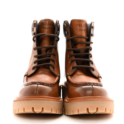 Prada Vitello Lace Up Boots 35.5 Cognac 3 of 12