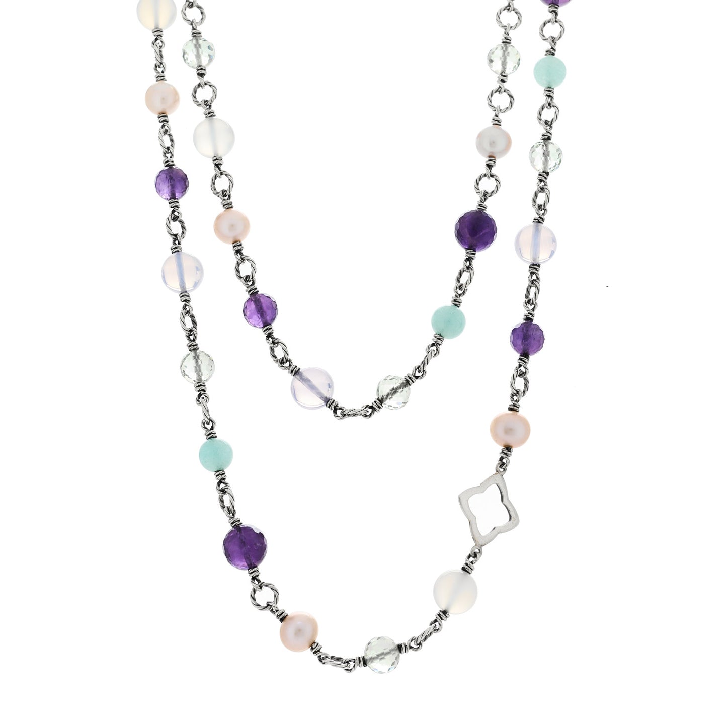 Sterling Silver Multi Gemstone Elements Station Necklace