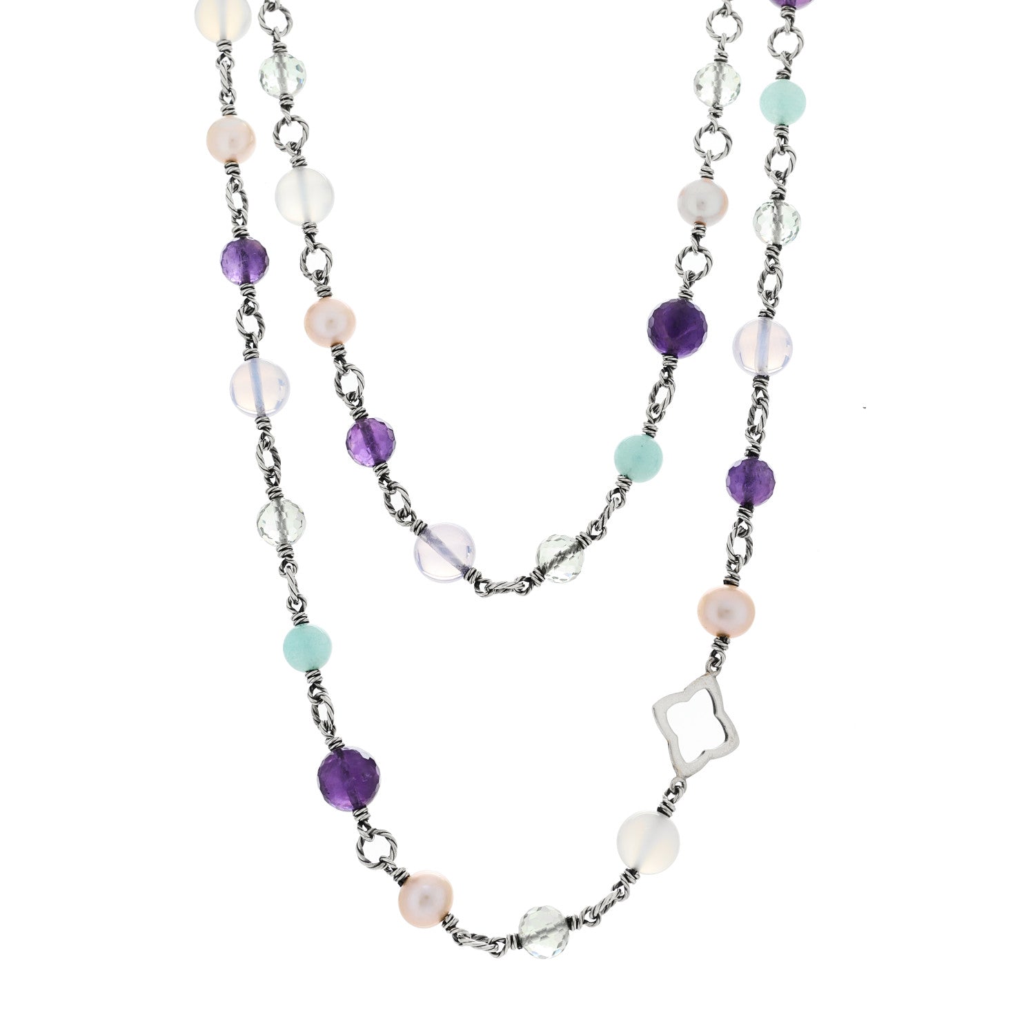 David Yurman Sterling Silver Multi Gemstone Elements Station Necklace 1 of 5