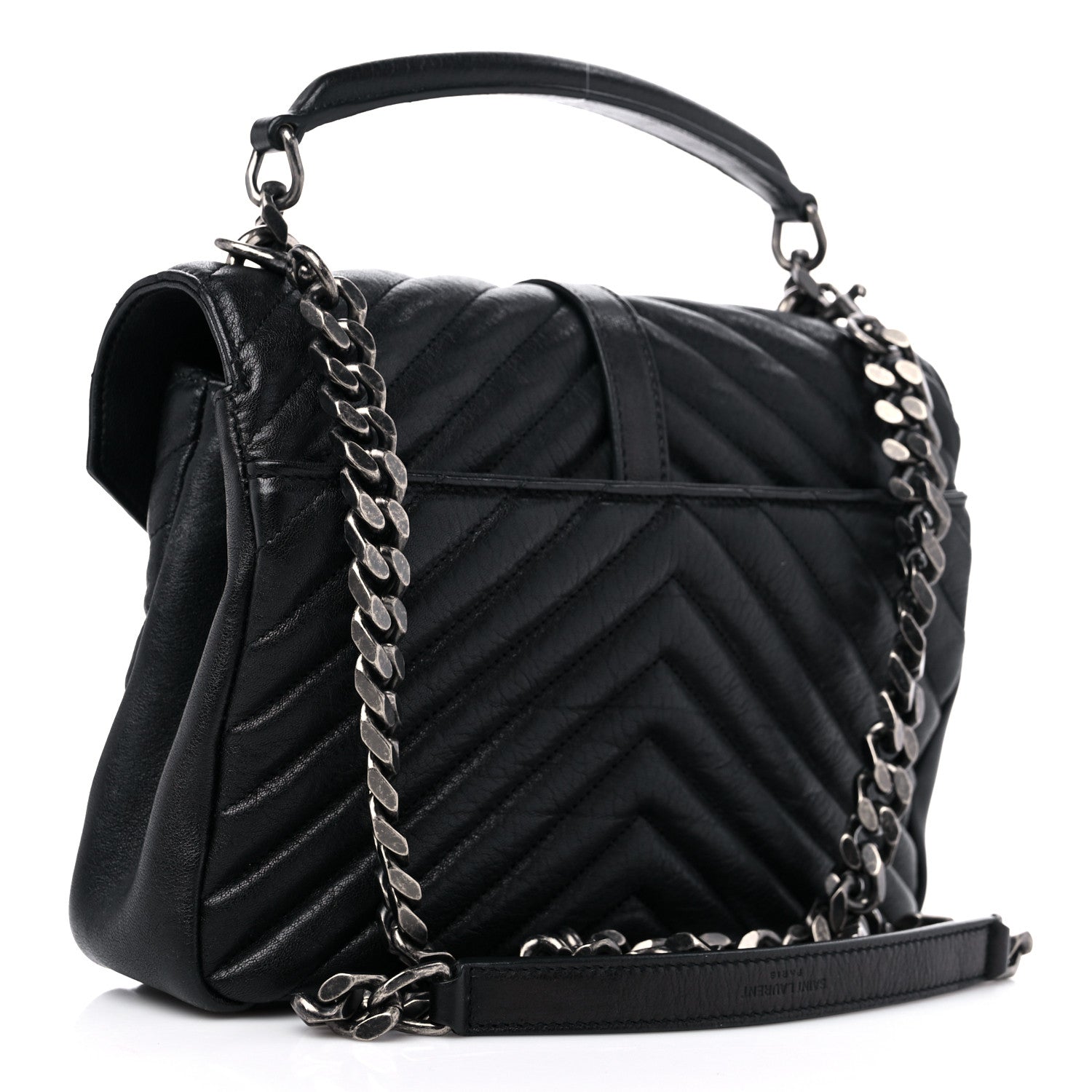 Saint Laurent Sheepskin Matelasse Chevron Monogram Medium College Bag Black 3 of 9