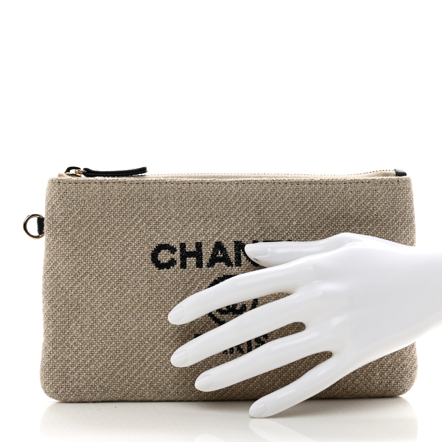 Chanel Mixed Fibers Small Deauville Pouch Beige Black 2 of 5