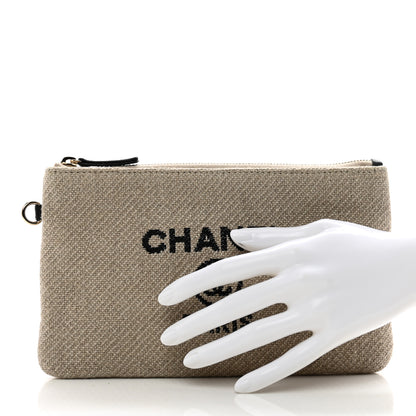 Chanel Mixed Fibers Small Deauville Pouch Beige Black 2 of 5