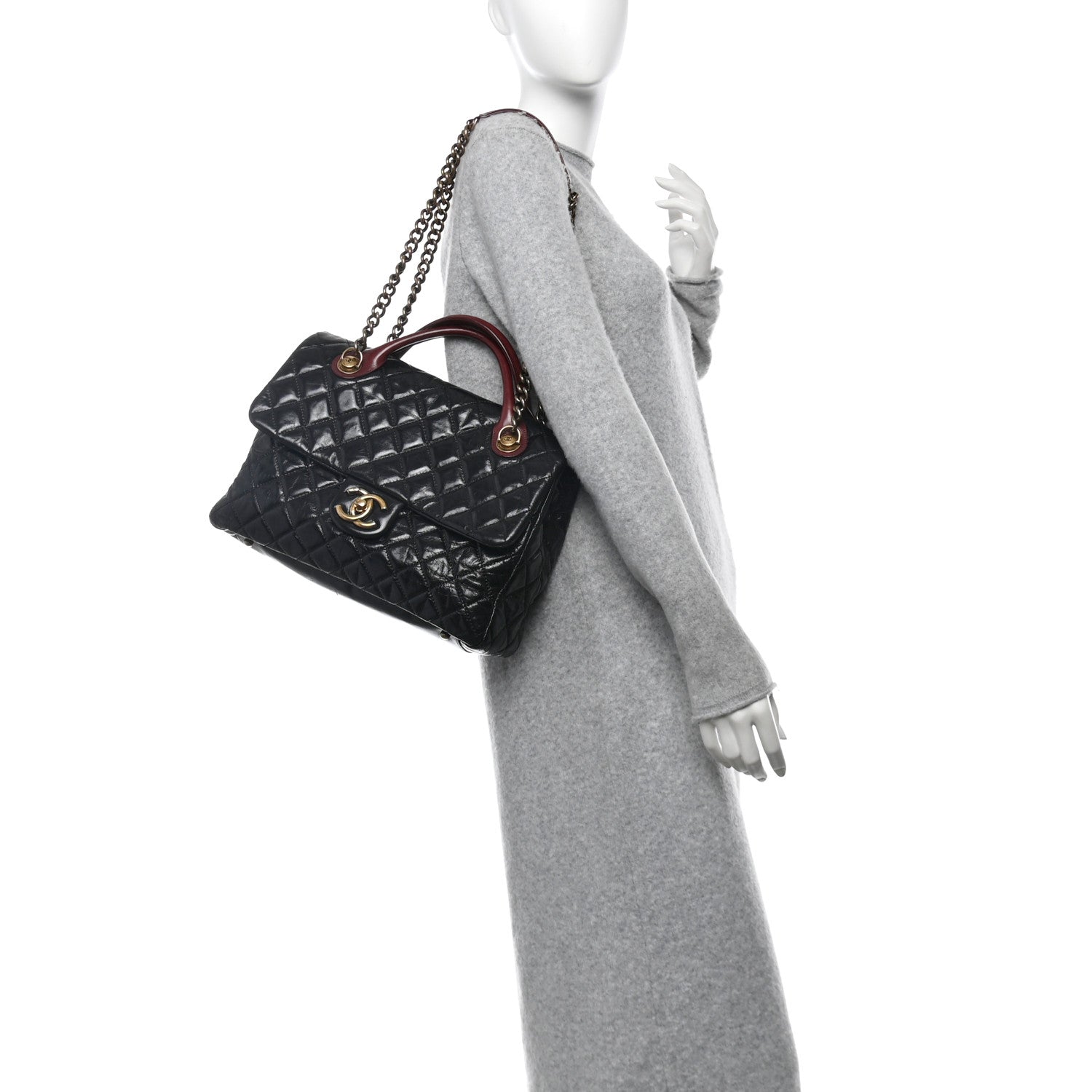 Chanel Glazed Calfskin Castle Rock Large Flap Black Burgundy 2 of 11
