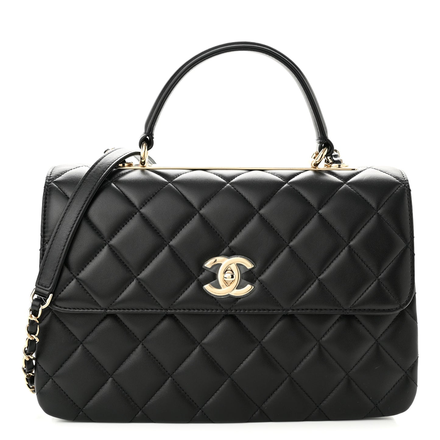 Lambskin Quilted Medium Trendy CC Flap Dual Handle Bag Black