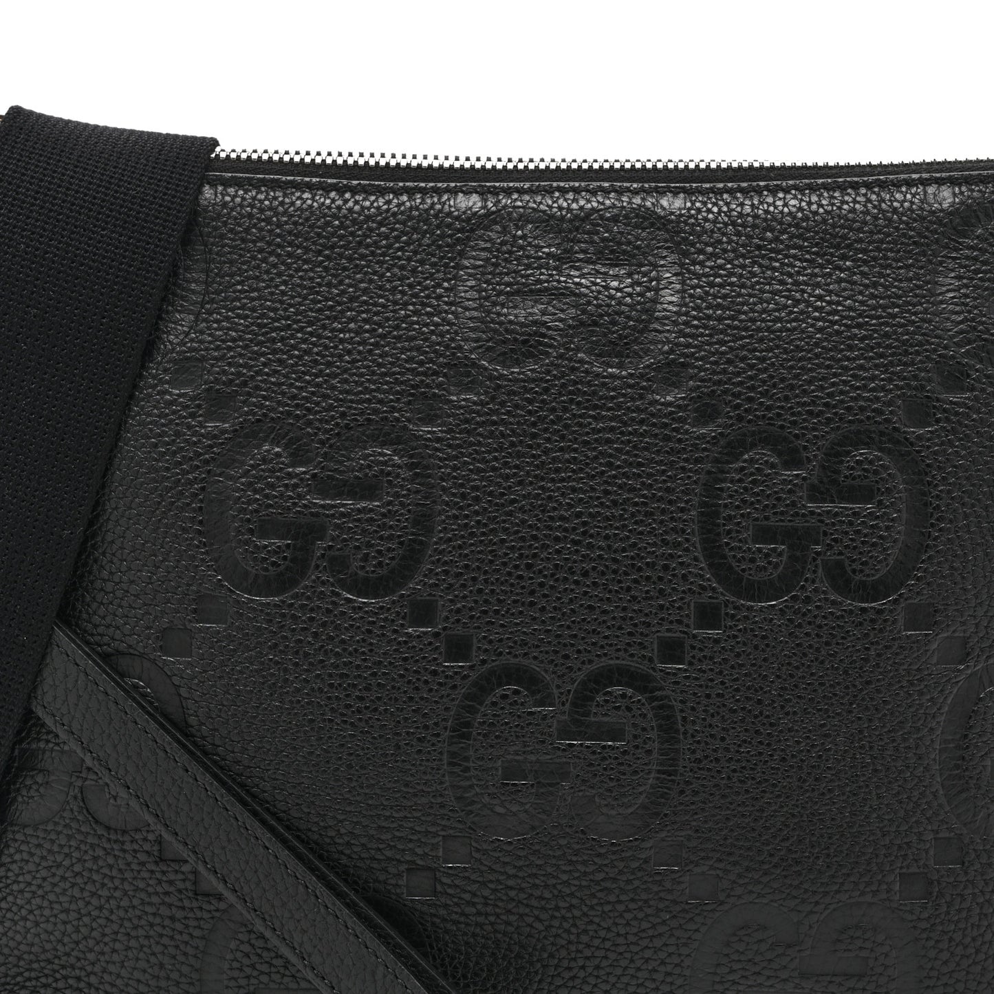 Piuma Calfskin Jumbo GG Embossed Medium Wristlet Messenger Bag Black