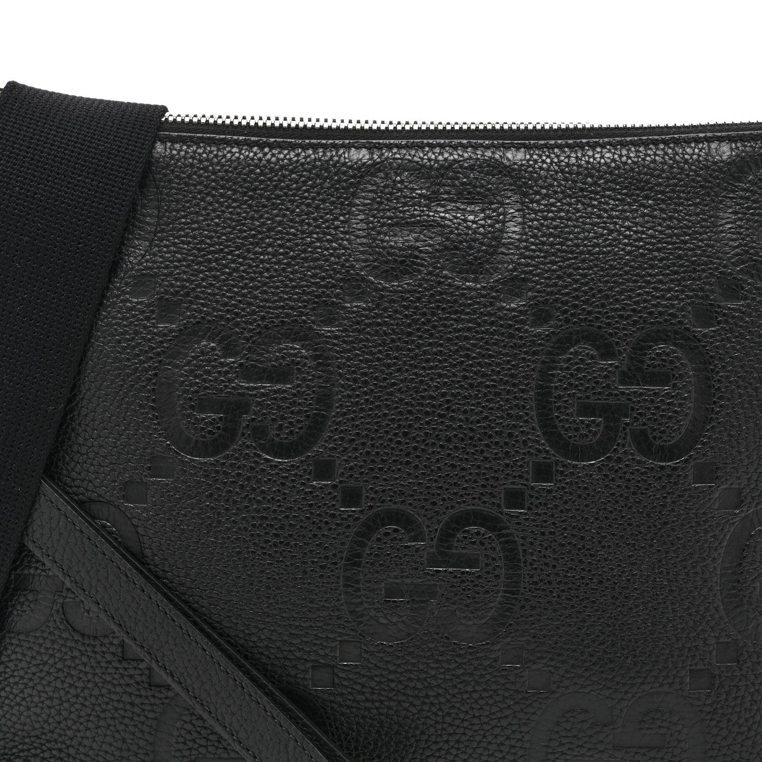Gucci Piuma Calfskin Jumbo GG Embossed Medium Wristlet Messenger Bag Black 9 of 11
