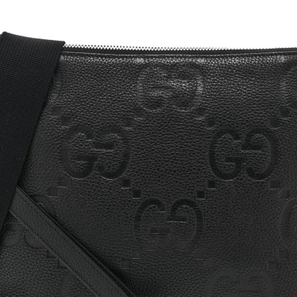 Gucci Piuma Calfskin Jumbo GG Embossed Medium Wristlet Messenger Bag Black 9 of 11